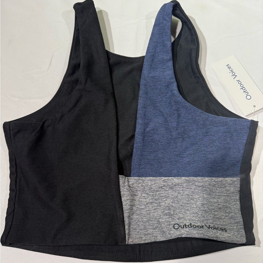 Outdoor Voices Black/Navy/Graphite Venus Crop Tank Top - Picture 2 of 6